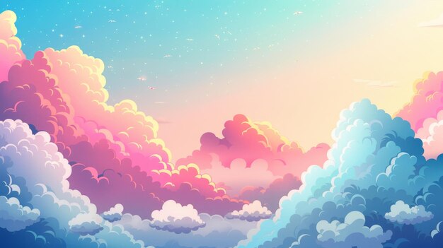 Pastelcolored dreamland with fluffy clouds AI generated illustration