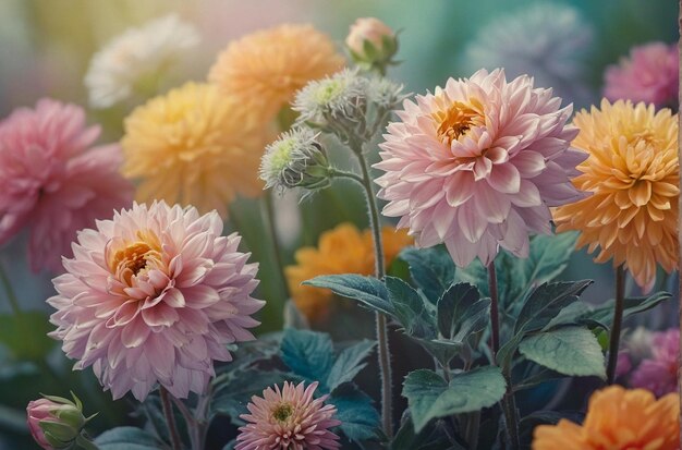 Pastelcolored flowers against