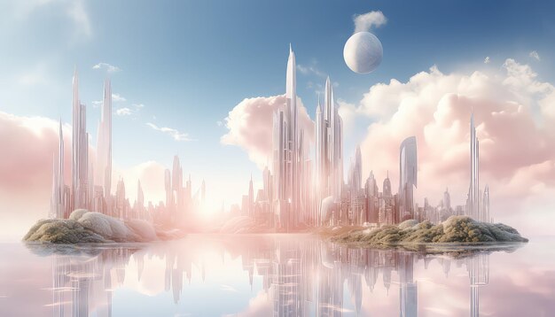 PastelColored Landscapes Surrounding 3D Floating Skyline