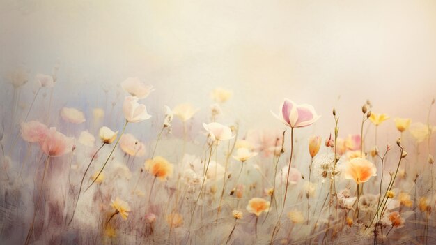 Pastelkleuren bloemen op een beige achtergrond minimalisme generatieve AI