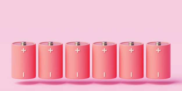 Foto pastelkleurige batterijen op roze achtergrond met kopieerruimte vertegenwoordigen vrouwelijke energie en recycling