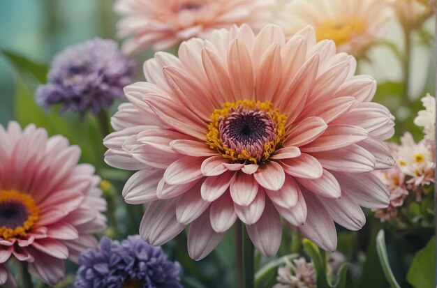 Pastelkleurige bloemen tegen