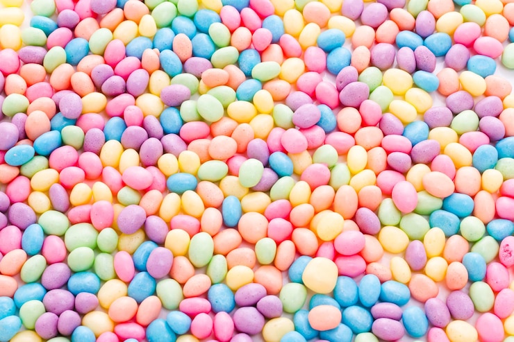 Foto pastelkleurige jelly beans voor pasen.