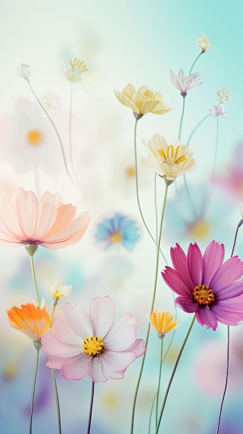 Pastelkleurige lentebloemen met kopieerruimte voor tekst voor huwelijksuitnodiging