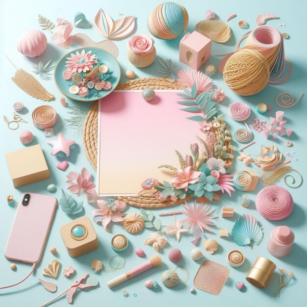 Pastelkunst en schoonheid Flat Lay