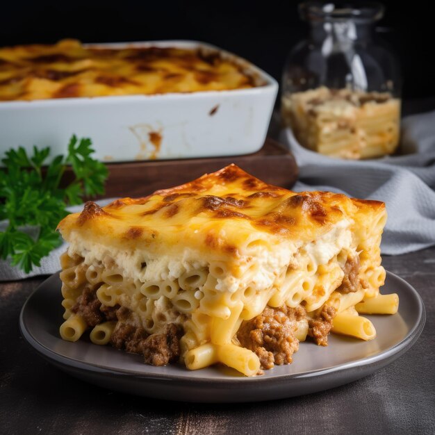 마카로니 생성 AI로 구성된 Pastitsio 그리스 요리