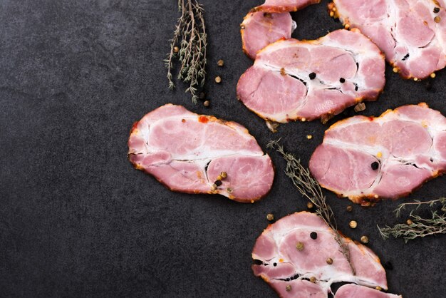 Pastrami pork on dark background