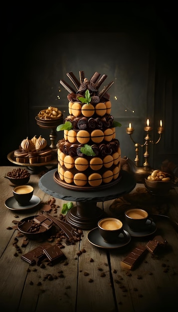 Pastries covered with chocolate against a dim backdrop