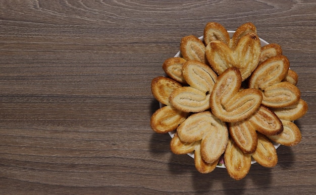 Pastries laid out on a dish top view