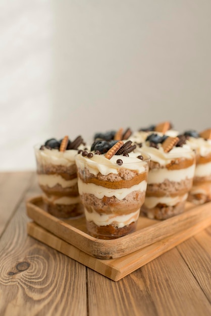 Pastries with pears and berries on the table