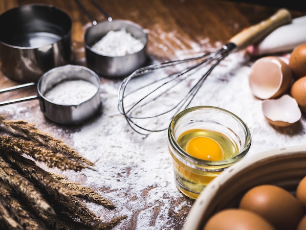 Pastry Baking Accessories Bakery with flour and whisk. 