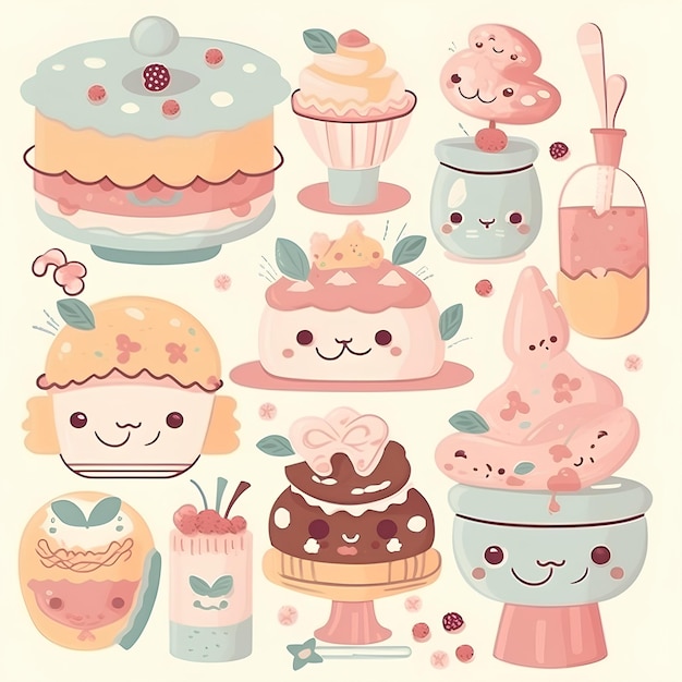 Kawaii Cute Pastel Candy Sweet Desserts Stock Vector (Royalty Free)  1418441120