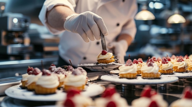 Пекарь в пекарне, создающий визуально ошеломляющие десерты