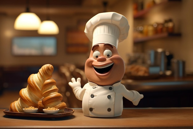 Pastry chef character croissants