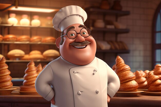 Photo pastry chef character croissants