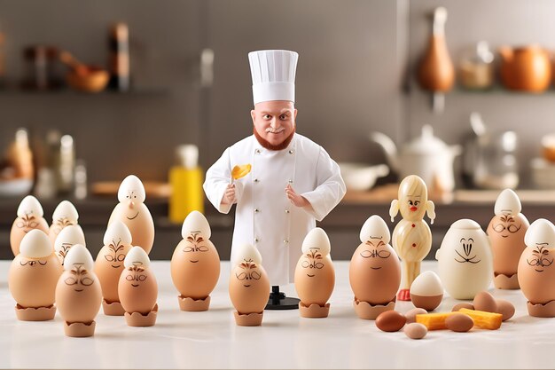 Photo pastry chef character eggs