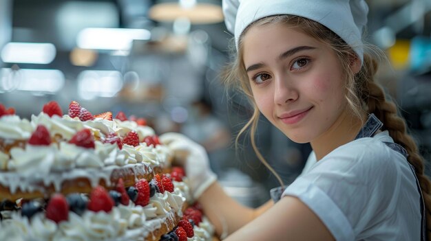 写真 パン屋がストロベリーケーキを作っている