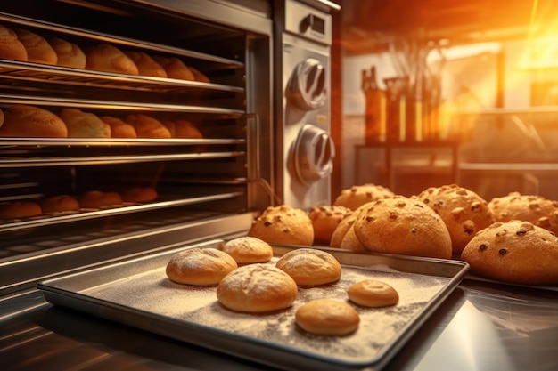 Foto pasticceria davanti al forno moderno, pubblicità professionale, fotografia di cibo