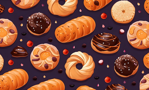 Pastry seamless pattern background pastry puffs Generative AI