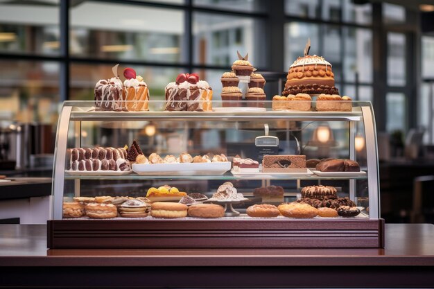 Photo pastry shop counter presentation