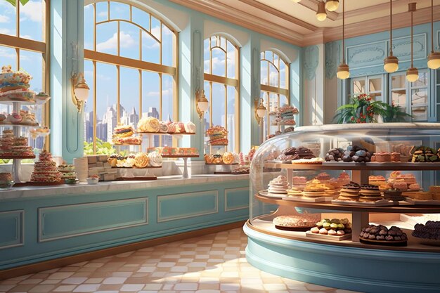 Photo pastry shop interior with treats pastry food image photography