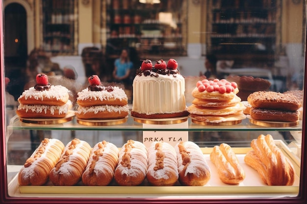 Photo pastry shop window with eclairs pastry food image photography