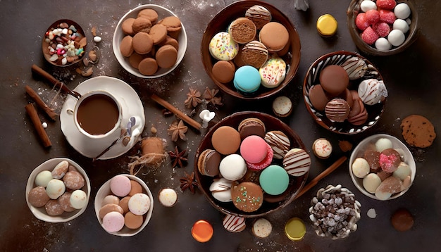 Foto strumenti di pasticceria con dolci per la celebrazione della pasqua