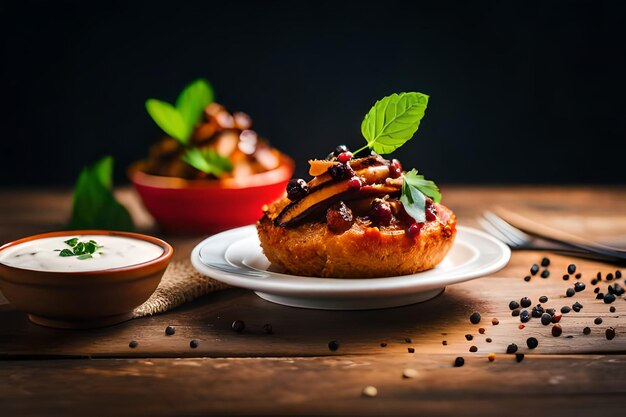 a pastry with chocolate sauce and a spoon next to it