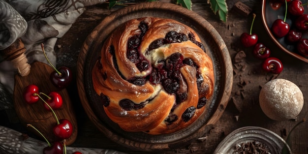 Photo a pastry with a cranberry swirl on it