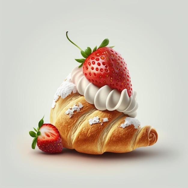 A pastry with a cream and strawberries on it