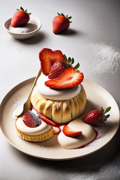 pastry with strawberries and cream on it