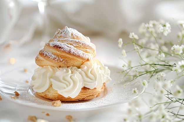 Photo a pastry with whipped cream on top