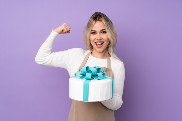 Pastry woman over purple background