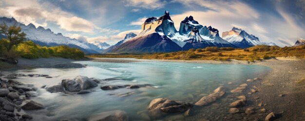 Photo patagonia landscape of andes mountain in torres del paine chile generative ai