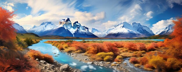 Patagonia landscape of Andes mountain in Torres del Paine Chile Generative ai
