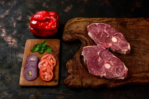 Patagonian lamb meat presented on the wooden table Patagonia Argentina