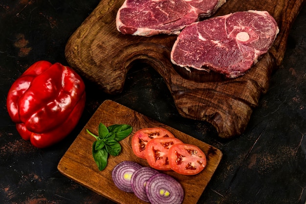 Patagonian lamb meat presented on the wooden table Patagonia Argentina