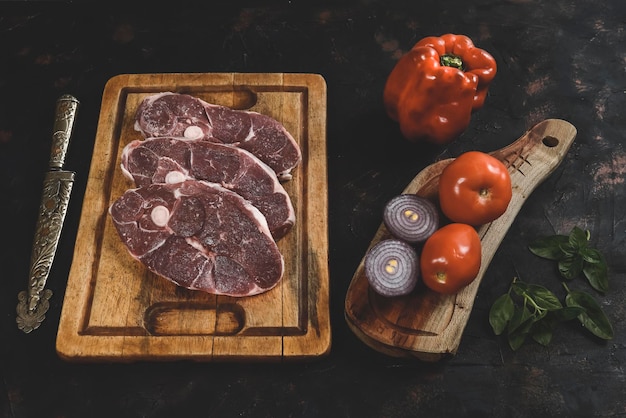 Patagonian lamb meat presented on the wooden table Patagonia Argentina