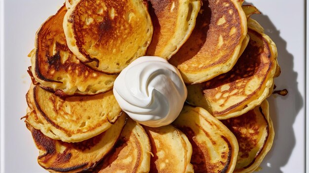 Photo patato pancakes with sour cream isolated on wahite surface