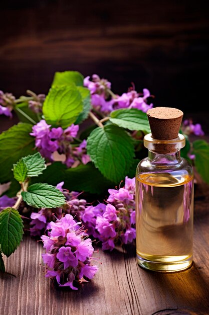 Photo patchouli essential oil in a bottle generative ai spa