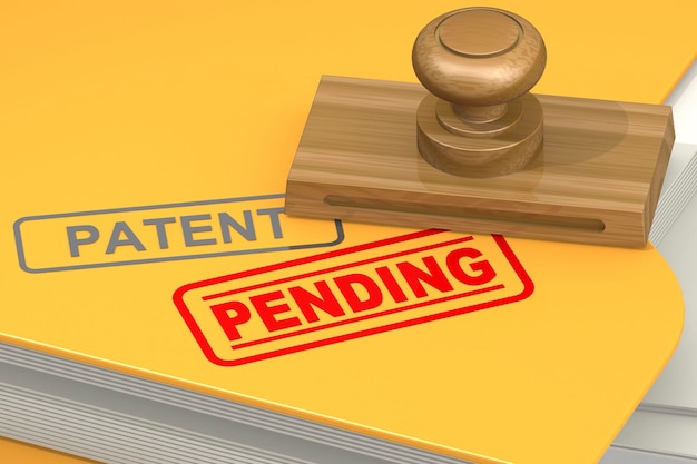 Photo patent pending stamp with yellow folder