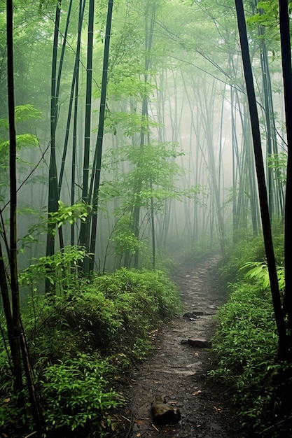 тропа в бамбуковом лесу с деревьями бамбука на заднем плане