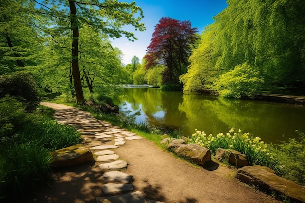 A path by the river in the park