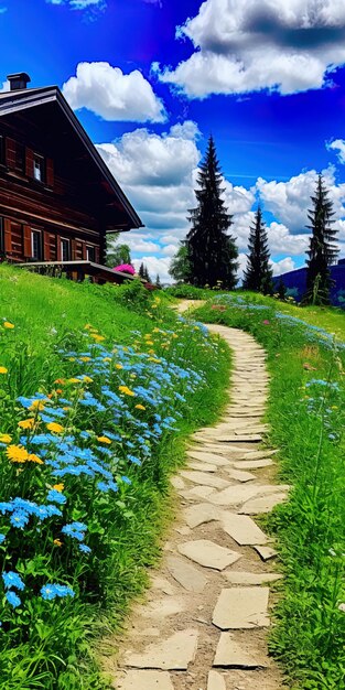 A path to a cabin in the mountains