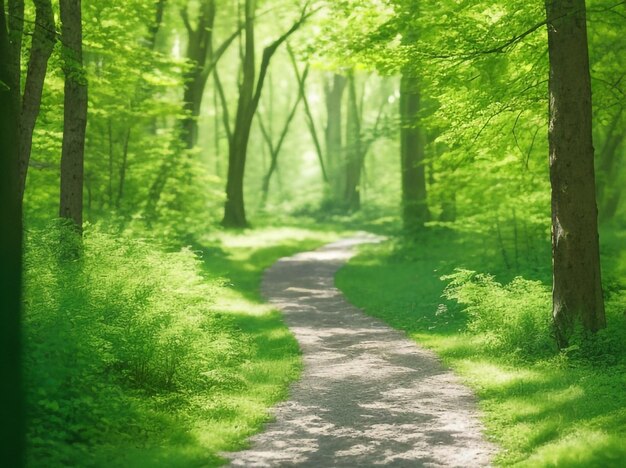 Path footpath in the deciduous forest in spring