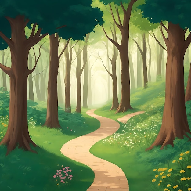 Foto un sentiero nella foresta tra gli alberi