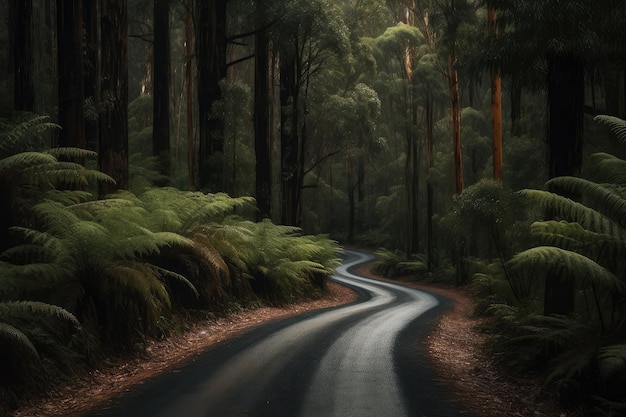 A path in the forest on a cloudy day