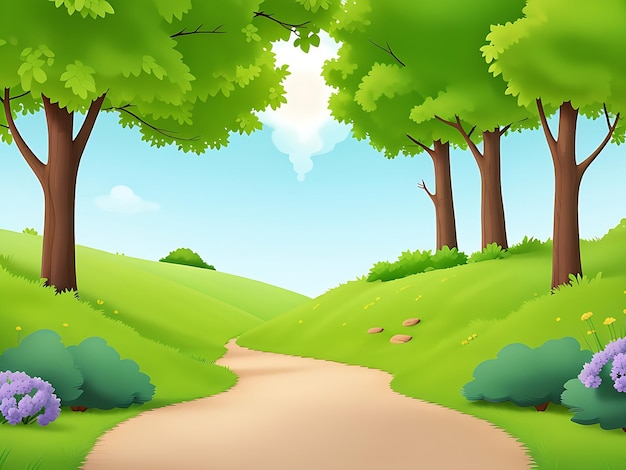 Дорога в лесу среди деревьев иллюстрация Каттона