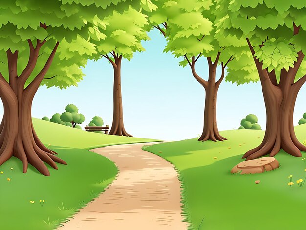 Path in the forest among the trees catton illustration