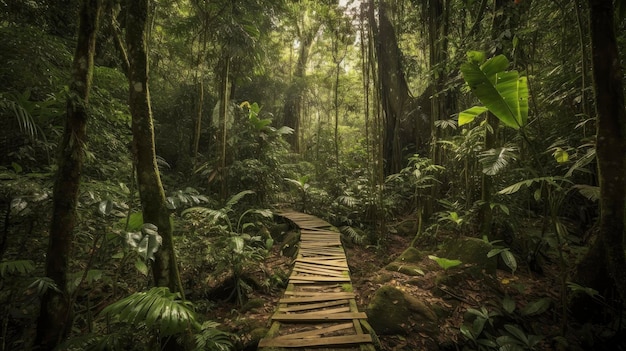 A path in the forest with a tree in the background